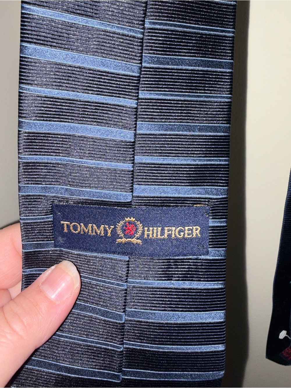 Tommy Hilfiger Navy and Light Blue Striped Silk‎ Tie